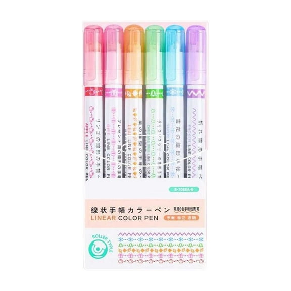 Foqnuq 6 Curved Nib Outline Pens Double-Ended Graffiti Marker Fast-Drying Ink for Creative Drawing and Note Emphasis 5ml