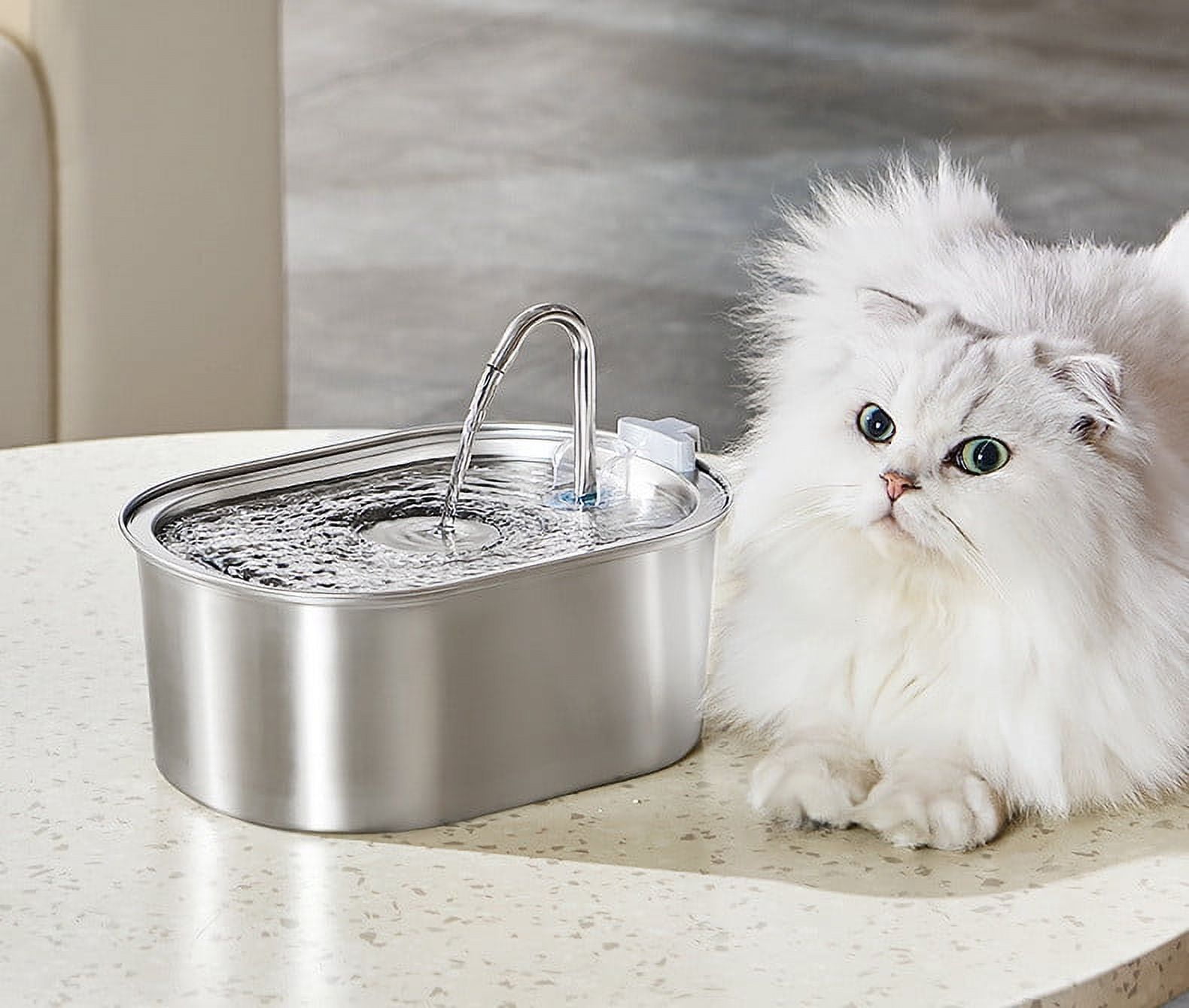 Foqnuq All Stainless Steel Pet Water Dispenser 3.2L Large Capacity for Cats and Dogs - BPA Free, Quiet Operation, Easy Maintenance, Durable Design