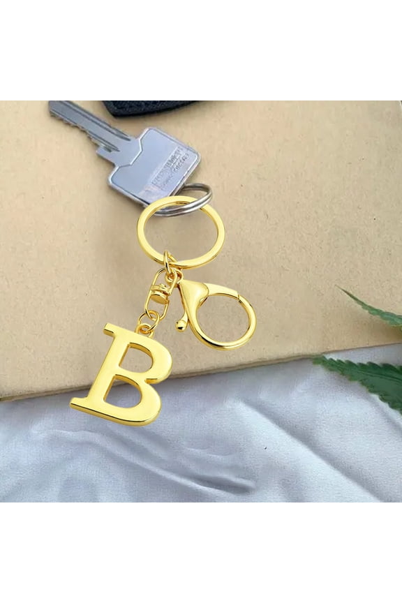 Alphabet Letter Keychain, Initial Pendant, Gold Metal Alloy Keyring – Monogram Name Charm, Bag/Car/Wallet Accessory, Gift/Christmas Stocking