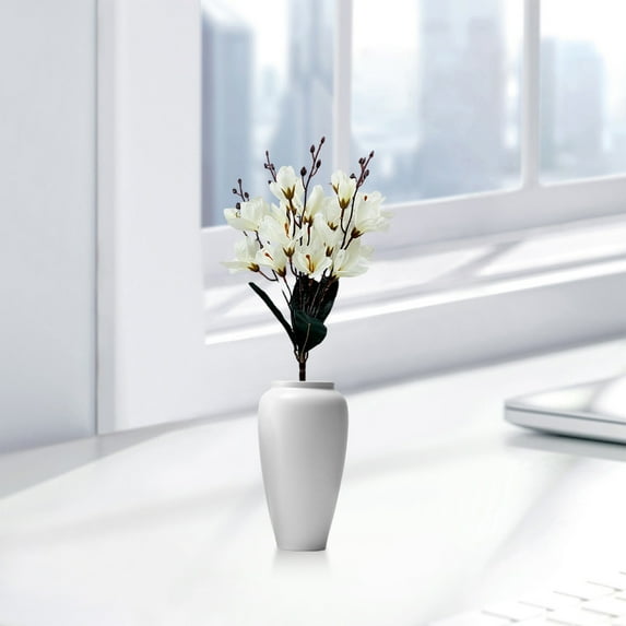 Foqnuq Artificial Magnolia Flower Stems Real Touch Faux Floral Arrangement Home Decor Centerpiece for Living Room Table Decoration