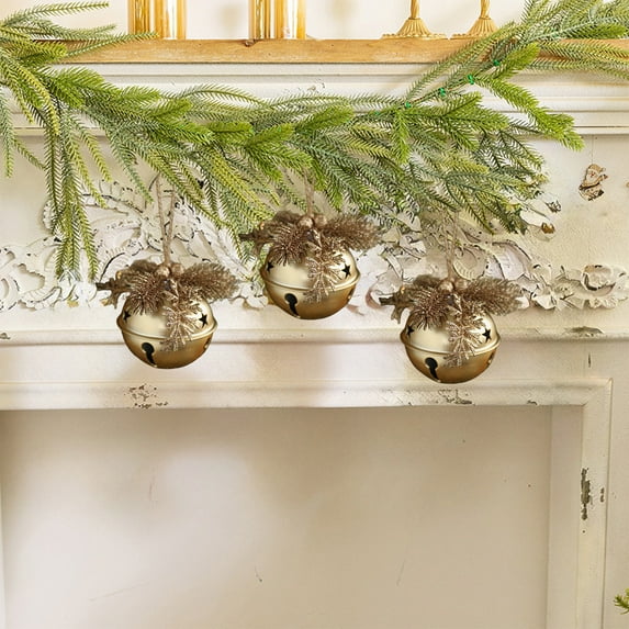 Foqnuq Big Bells Christmas Decorations - Large Iron Holiday Ornaments, Pinecones and Red Berries, Festive Tree Decor, Versatile Hanging Decor for Home Holiday Atmosphere