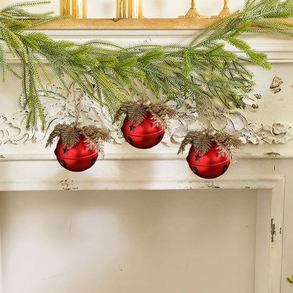Foqnuq Big Bells Christmas Decorations - Large Iron Holiday Ornaments, Pinecones and Red Berries, Festive Tree Decor, Versatile Hanging Decor for Home Holiday Atmosphere