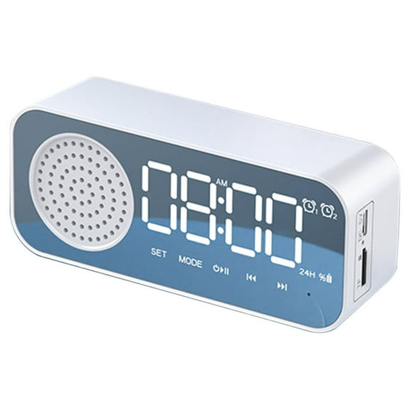 Foqnuq Bluetooth Alarm Clock Speaker with Mirror LED Display, Portable Multi-functional 3-in-1 Music Player and Digital Clock for Home and Office