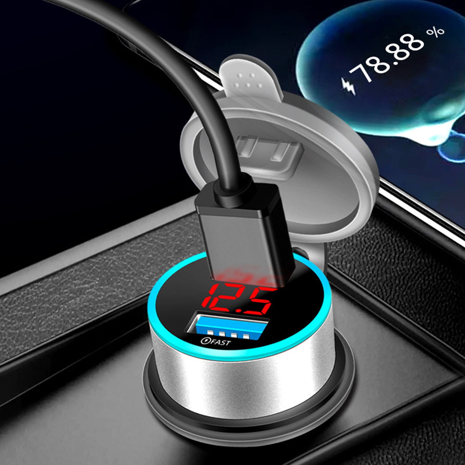 Foqnuq Car Motorcycle Modified Charger, Super Fast Dual USB Digital