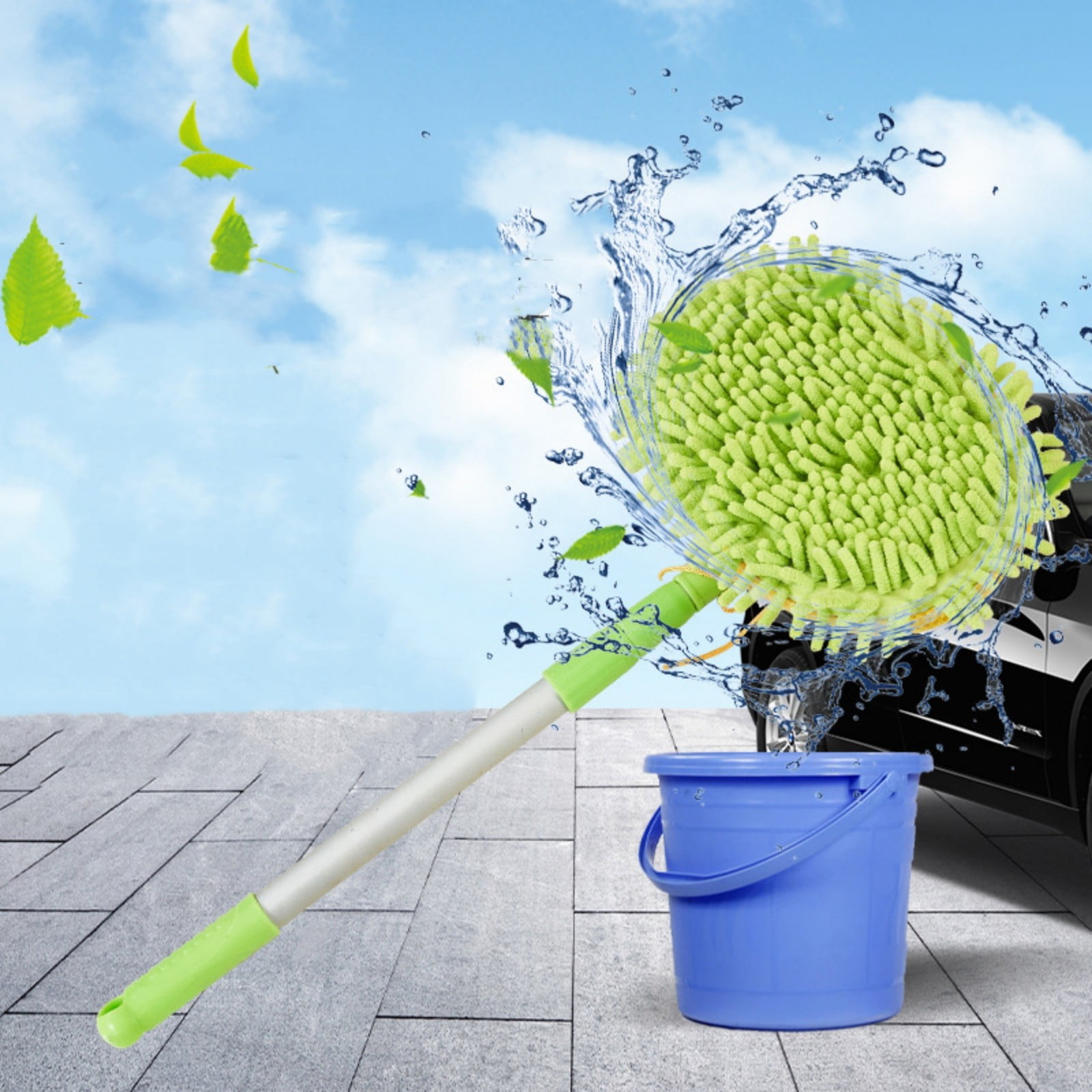 Foqnuq Car Wash Mop Soft Bristle Brush with Telescopic Long Pole