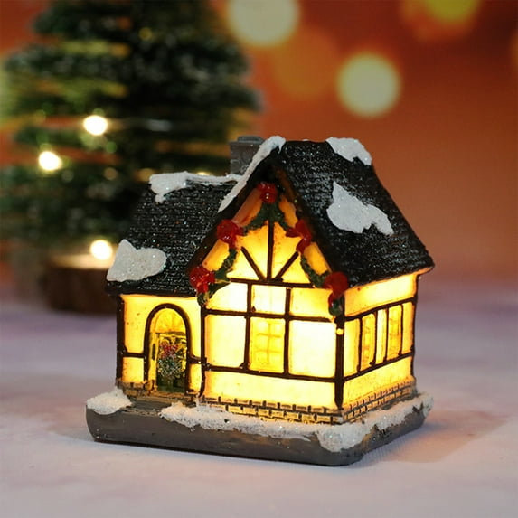 Foqnuq Christmas Resin House Decoration with LED Warm Light - Micro Landscape Gift for Home Desktop Decor and Holiday Decorations