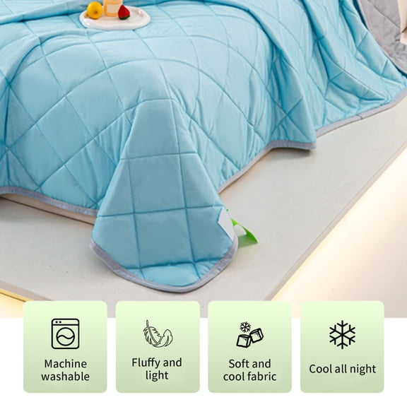 Foqnuq Cool Feeling Silk Fiber Summer Comforter Lightweight Polyester Blanket Soft Solid Color for Nap and Outdoor Activities
