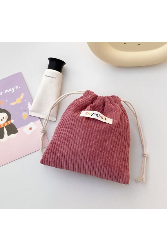 Corduroy Hair Tie Organizer Bag, Portable Cosmetic Storage Pouch, Multifunctional Makeup Accessory Case, Stylish Drawstring Pouch for Essentials