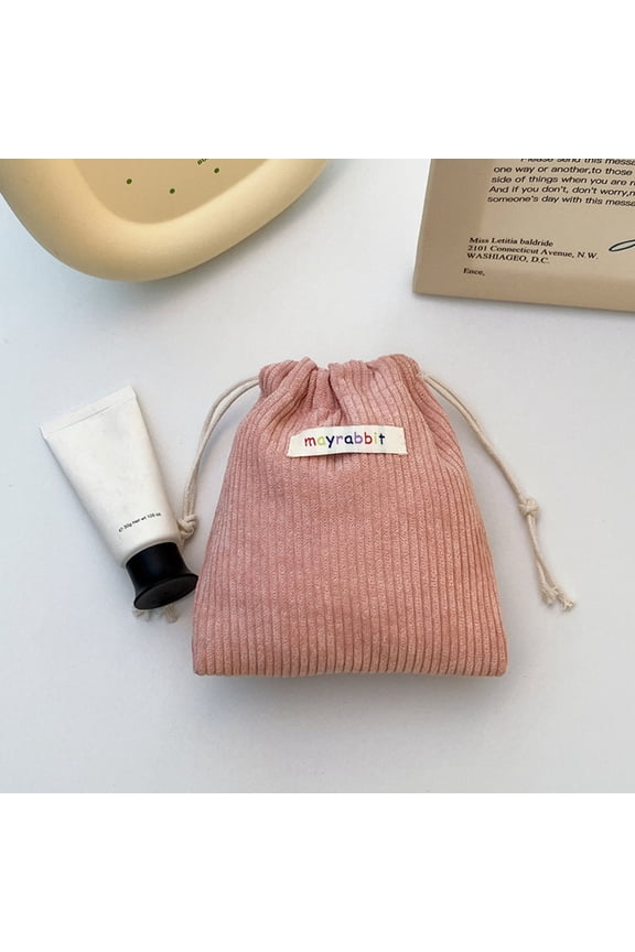 Corduroy Hair Tie Organizer Bag, Portable Cosmetic Storage Pouch, Multifunctional Makeup Accessory Case, Stylish Drawstring Pouch for Essentials
