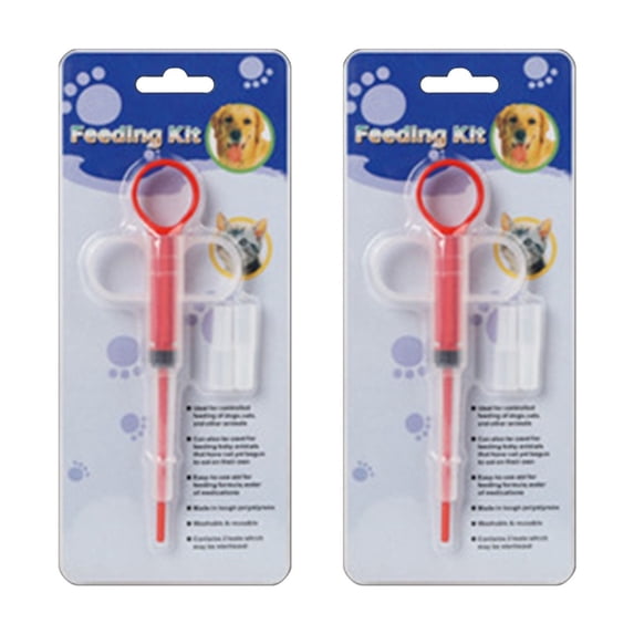Foqnuq Dog Cat Pet Feeding Tool - Tablet Pill Water Kit Giving Device, 2pc Reusable Syringe with Tips for Small-Medium Animals