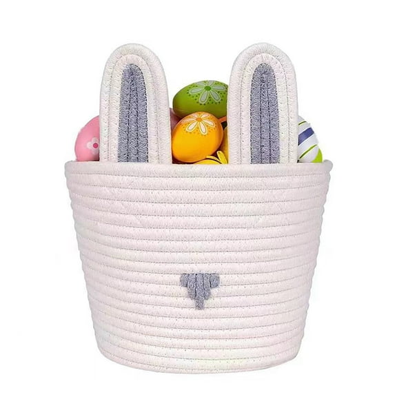 Foqnuq Easter Basket for 2024 - Handcrafted Cotton Rope Storage Basket with Handle - Personalized Wooden Card - Multi-functional Easter Supply