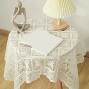 Foqnuq Ecru Lace Tablecloth 90x90cm Vintage Floral Embroidered Table Cover for Wedding Party Dining Holiday Home Decor