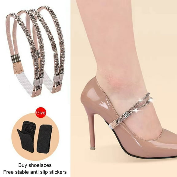Foqnuq Elastic High Heel Shoe Straps, Replacement Rhinestone Ankle Straps, Antiloose High Heel Accessories, Adjustable High Heel Comfort, Blister Prevention