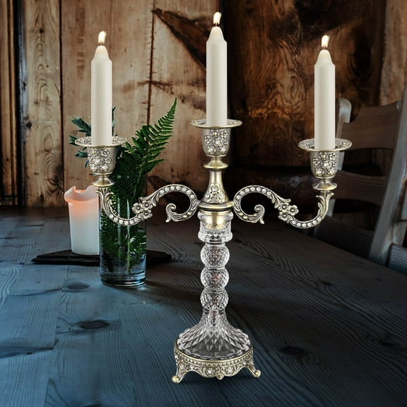 Foqnuq European Style Metal Candle Holder, Candlestick Taper Stand Vintage Electroplated Finish Romantic Wedding Centerpiece Table Dinner Decor