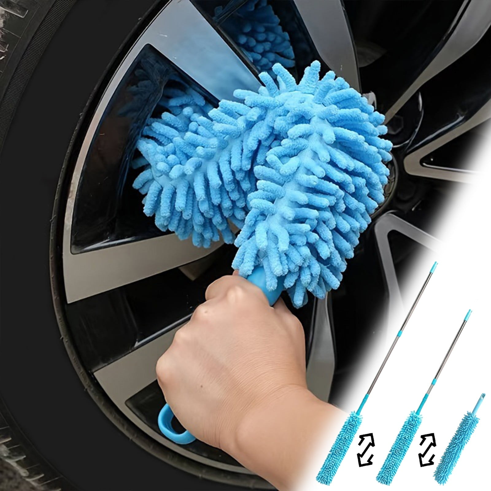 Foqnuq Extended Cleaning Hairless Duster, Retractable Bendable Chenille