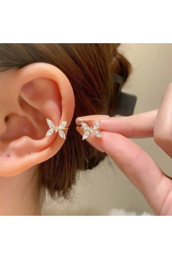 Fashion Ear Clip Earrings for Women, Non-Pierced Butterfly Ear Cuffs, Zirconia Crystal Ear Clips, Elegant Accessories for Parties and Events