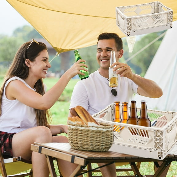 Foqnuq Folding Storage Basket | Stackable Organizer | Plastic Sundry Bin | Durable, Ventilated, Multi-Use Container for Kitchen, Home & Outdoor Activities