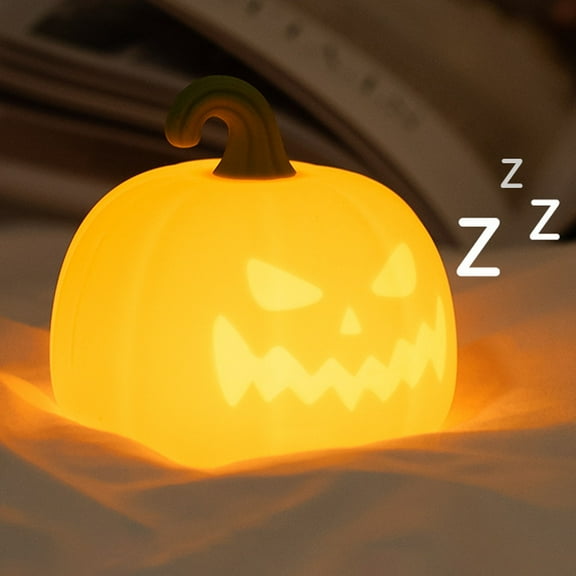 Foqnuq Halloween Pumpkin Night Light, Pumpkin Lamp, Silicone Nightlight Bedside Lamp — Ambient Soft-Glow USB-Powered Sleep Light, Portable Orange Bedroom Decoration & Gift