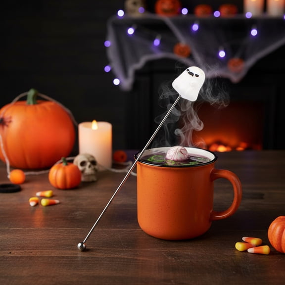 Foqnuq Halloween-Themed Stainless Steel Mixing Spoon, Beverage Stirrer, Bar Stirring Rod, 19.5cm Long, Rustproof Cocktail Mixer for Parties and Celebrations