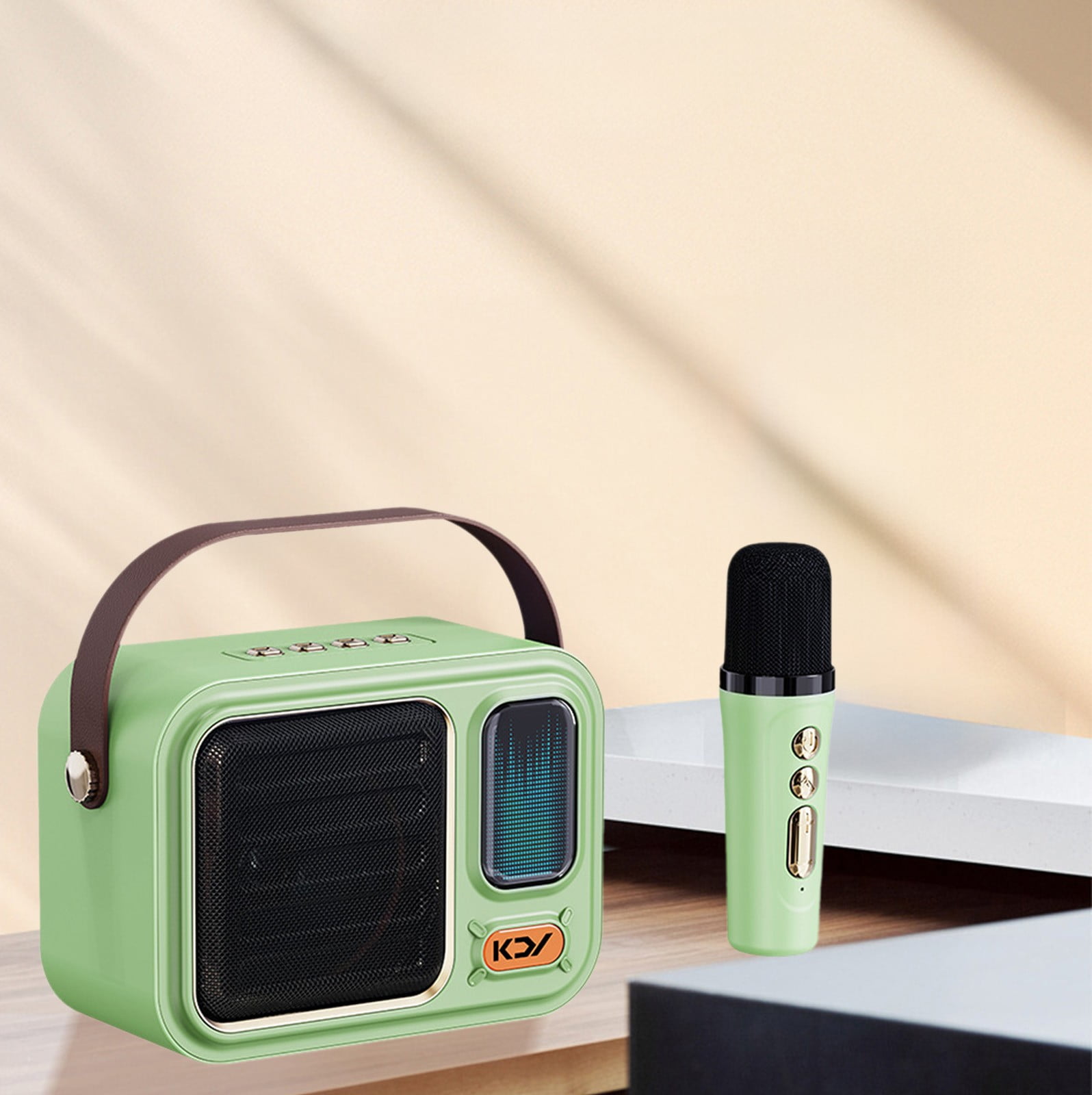 Foqnuq Handheld Bluetooth Karaoke Speaker Mini Microphone 1500mAh Portable Sound System with DSP Reverb for Outdoor Singing Parties