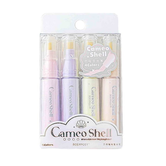 Foqnuq Highlighter Set Glitter Markers Mother-of-Pearl Variety 4 Pack 10ml for Journaling Drawing Marking and DIY Projects