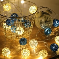 Foqnuq LED Rattan Ball String Lights 20 Bulbs 9.8Ft USB Powered Woven Cotton Globe Fairy Lights for Bedroom Wedding Party Christmas Home Decor