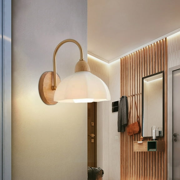 Foqnuq LED Wall Lamp, Wall Sconce & Bedside Light – Mood-LED Corridor & Vanity Lighting, Warm Up/Down, Wood Glass, Hardwired for Living Room Hallway