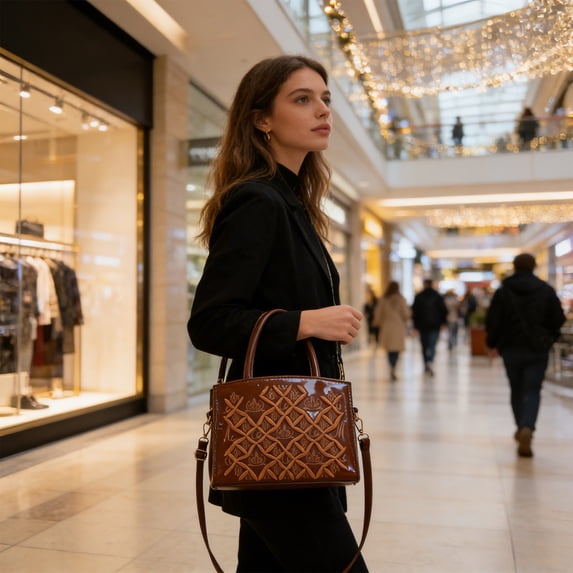 Foqnuq Large Capacity Faux Leather Handbag, Glossy Patent Leather Crossbody Bag, Versatile Shoulder Bag, Stylish Women's Casual Tote for Everyday Use, Travel, Shopping