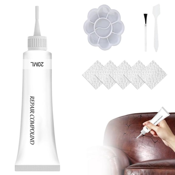 Foqnuq Leather Repair Cream Kit for Car Seats and Furniture - 20ml All-Purpose Filler, Scratch and Scuff Restorer, Easy Application Tools