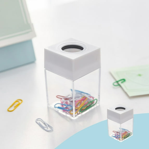 Foqnuq Macaron Color Magnetic Paper Clip Storage Bucket, Desk Organizing Container, Stationery Holder for Clips & Small Office Supplies - Cute & Compact Design