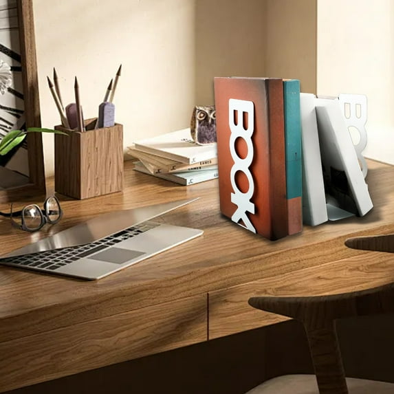 Foqnuq Metal Bookends for Desk Organization | File Bookends, Desktop Decor, Shelf Organizer | Sturdy & Stylish Office Accessories | Set of 2