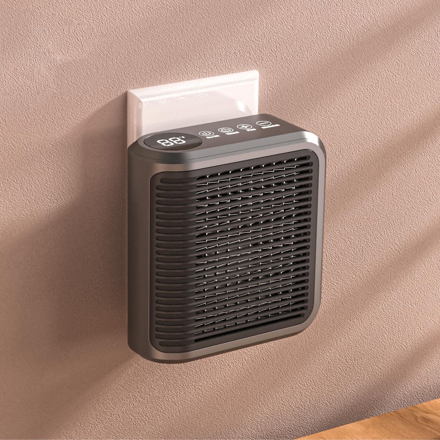 Foqnuq Mini Heater Plug Wall Mounted Electric Heater, Space-Saving Design, Bathroom Safe, Energy-Efficient Warmth for Small Rooms