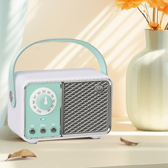 Foqnuq Mini Wireless Bluetooth Speaker Retro Design Portable Audio System with Stereo Sound, 3.5mm Input, Long Battery Life for Music Playback