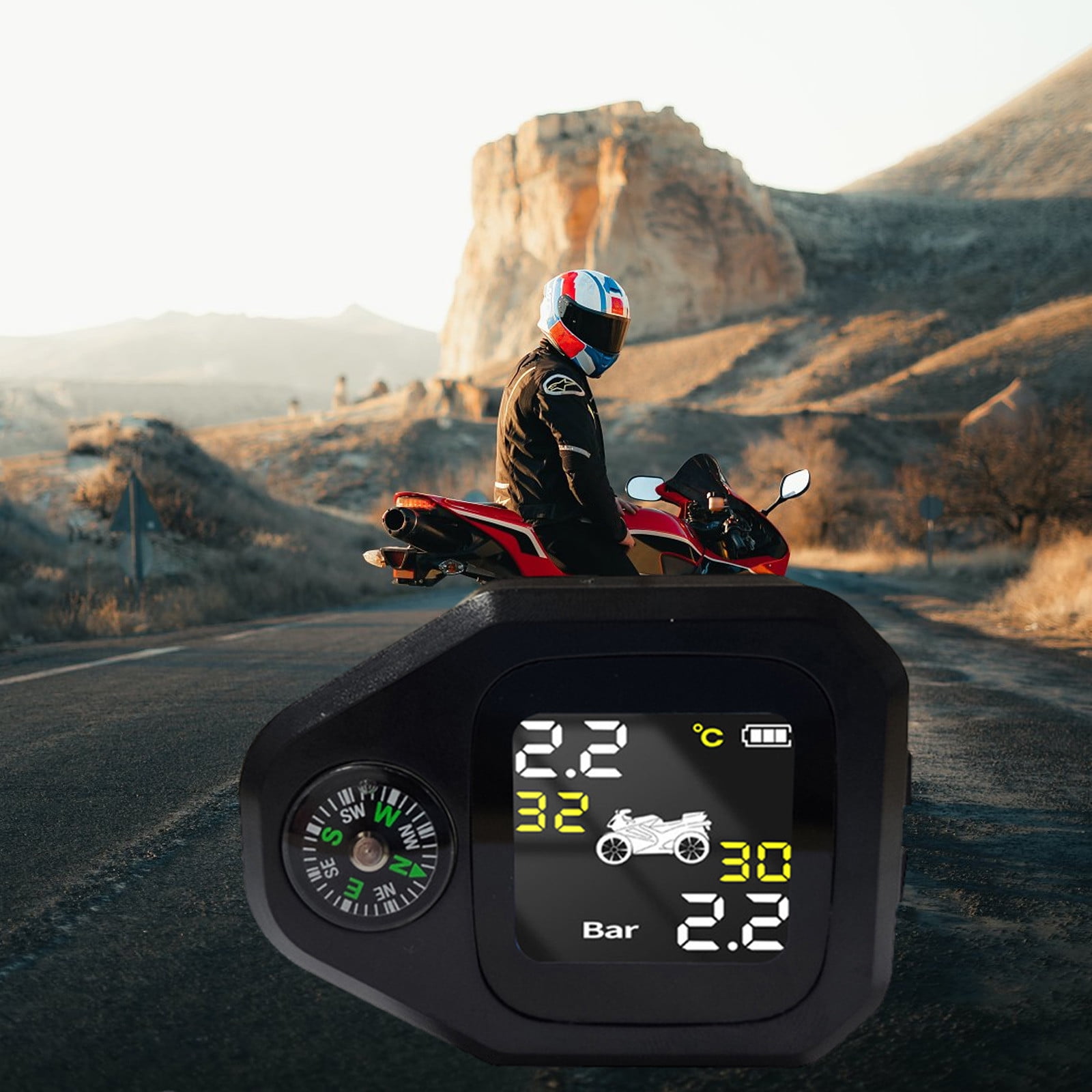 Foqnuq Motorcycle Tire Pressure Monitoring System with Compass Real