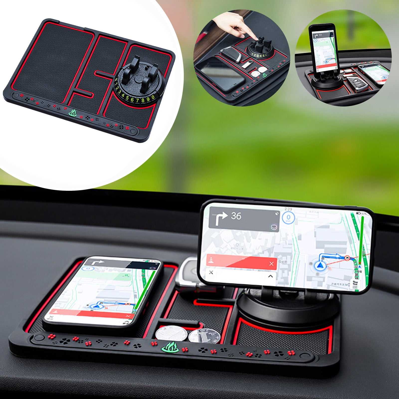 Foqnuq Multifunctional Car AntiSkid Mat with 360° Rotating Phone
