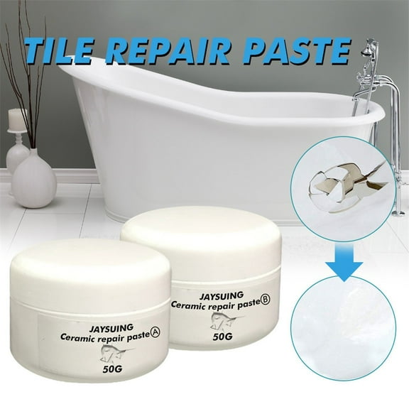 Foqnuq Porcelain and Ceramic Repair Kit for Cracked, Chipped, or Scraped Tubs, Tiles, Showers - High Gloss Waterproof Epoxy Acrylic Paste - 100g (50g x 2)