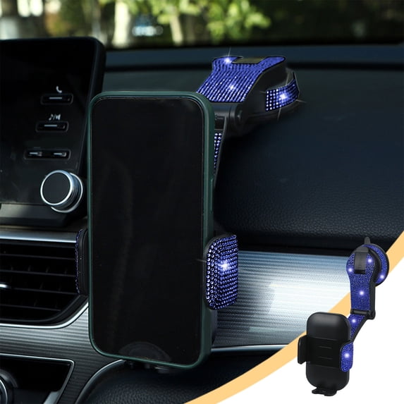 Foqnuq Rotating Car Phone Mount, Universal Dashboard Stand with Diamond Inlay, Suction Cup Holder for Navigation & Video Calls