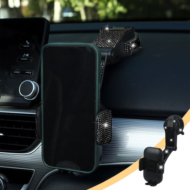 Foqnuq Rotating Car Phone Mount, Universal Dashboard Stand with Diamond Inlay, Suction Cup Holder for Navigation & Video Calls