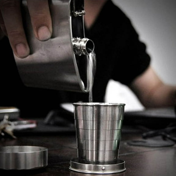 Foqnuq Stainless Steel Travel Telescopic Shot Glass | Collapsible Pocket Cup | Leak-Proof Folding Drinkware | Ideal for Camping, Hiking, and Outdoor Activities