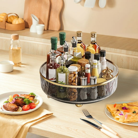 Foqnuq Transparent Rotatable Round Fruit Tray, Multifunctional Plastic Snack Holder, Easy to Clean Stylish Storage for Parties and Everyday Use