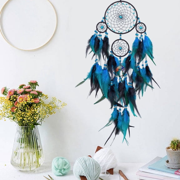 Foqnuq Turquoise Tree of Life Dreamcatcher Wall Hanging with Colorful Feathers - Unique Home Decor Wind Chime for Interior Decoration