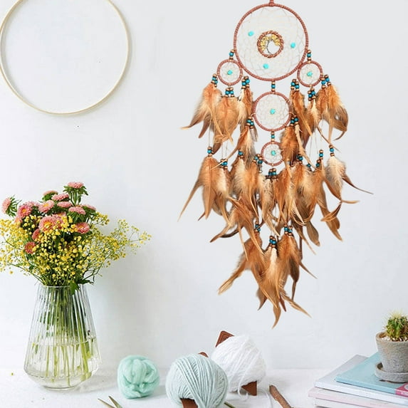 Foqnuq Turquoise Tree of Life Dreamcatcher Wall Hanging with Colorful Feathers - Unique Home Decor Wind Chime for Interior Decoration