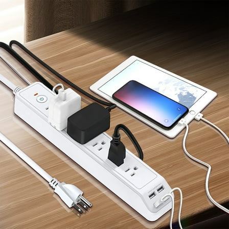 Foqnuq US Standard Power Strip 2500W 6 Outlet 4 USB Ports Surge Protection with Switch Portable Extension Board for Home Office Use