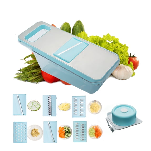 Foqnuq Vegetable Chopper - Multi-functional Vegetable Cutter with Container, Food Slicer, 6 Interchangeable Blades, Easy Clean, for Quick Meal Prep