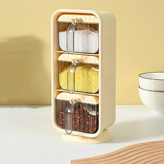 Foqnuq Wall Mounted Seasoning Box with Spoon, No Drilling Spice Rack, Three Compartment Seasoning Jar Set, Organized Kitchen Storage Solution