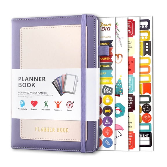 Foqnuq Weekly Monthly Planner Notebook, Undated Goal Tracker with Stickers, Self-Care Journal for Home Office, Wire Bound, 120 Pages, Thick Paper