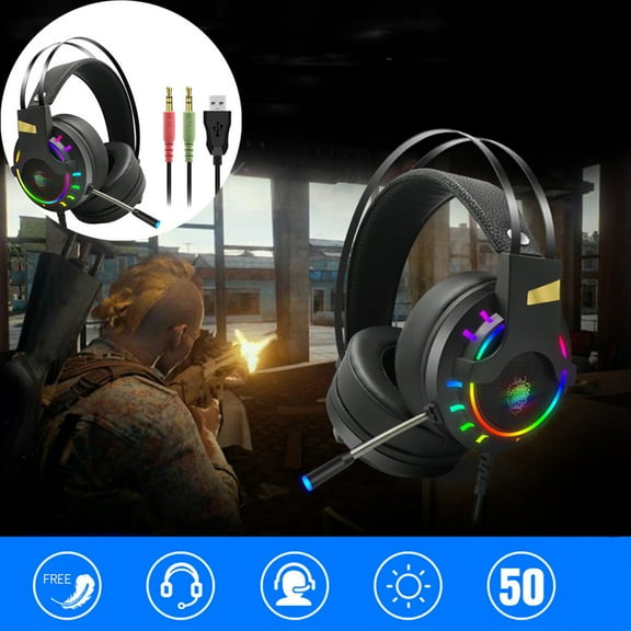 Foqnuq Wired Gaming Headset Over-Ear Stereo Headphones with Microphone for PC and Mobile, Adjustable Volume and Noise Reduction, Comfortable Fit