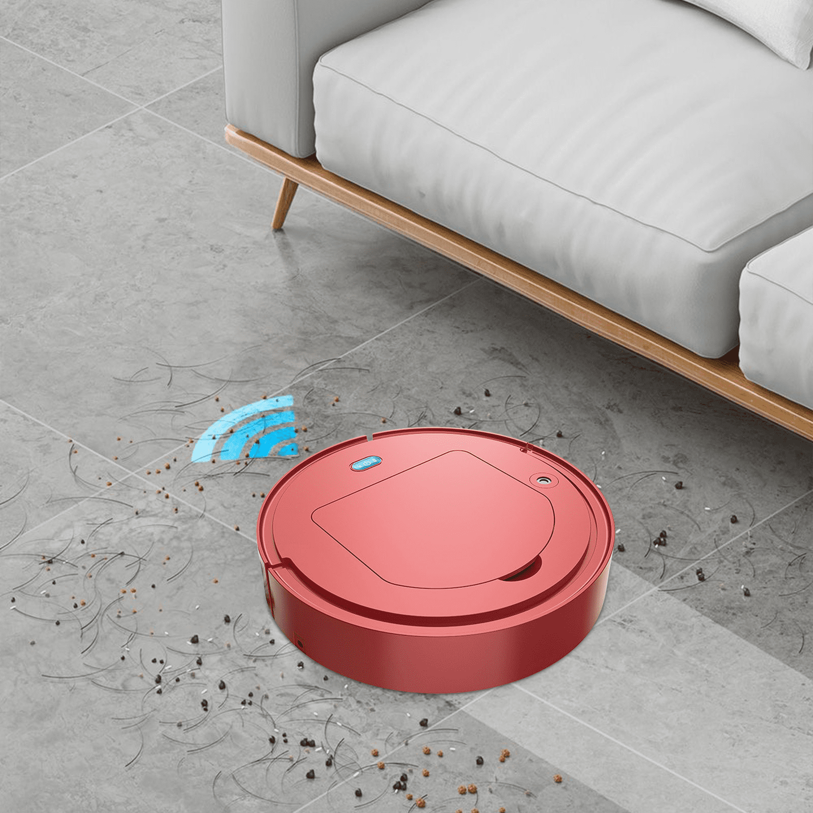 Foqnuq Wireless Smart Sweeping Robot Vacuum Cleaner 5-in-1 with Mopping, Automatic Navigation, Obstacle Avoidance for Home Cleaning (Red)