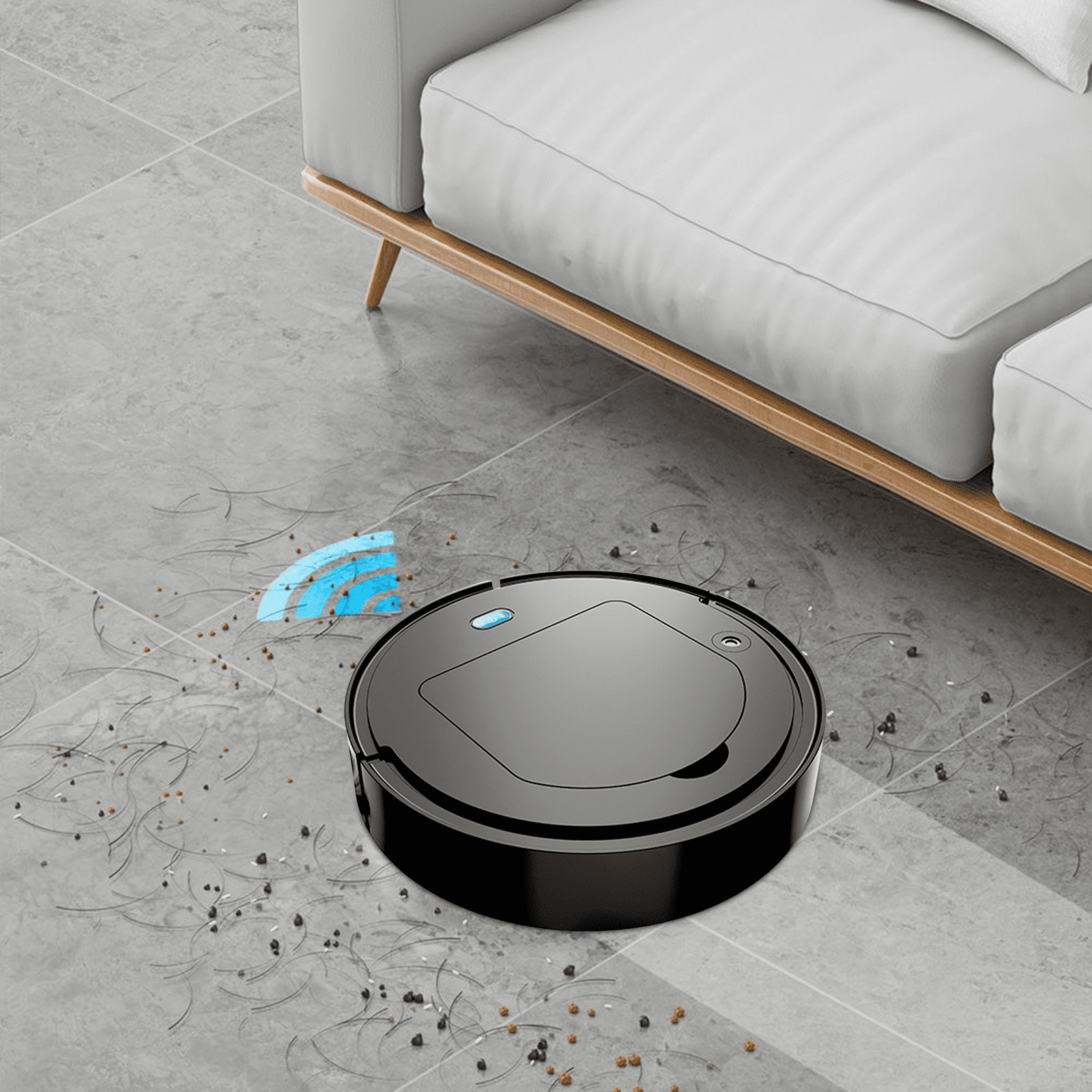 Foqnuq Wireless Smart Sweeping Robot Vacuum Cleaner 5-in-1 with Mopping, Automatic Navigation, Obstacle Avoidance for Home Cleaning (Black)