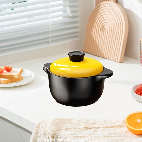Foqnuq Yellow Ceramic Casserole Pot Slow Cooker for Soup Rice Porridge, Durable High-Temperature Resistant, Perfect for Home Cooking and Camping
